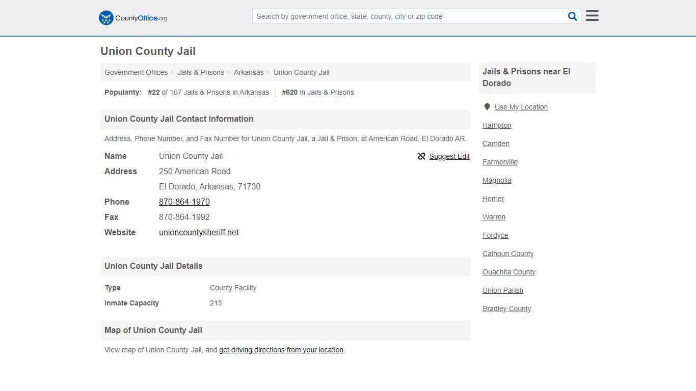 Union County Jail - El Dorado, AR (Address, Phone, and Fax)